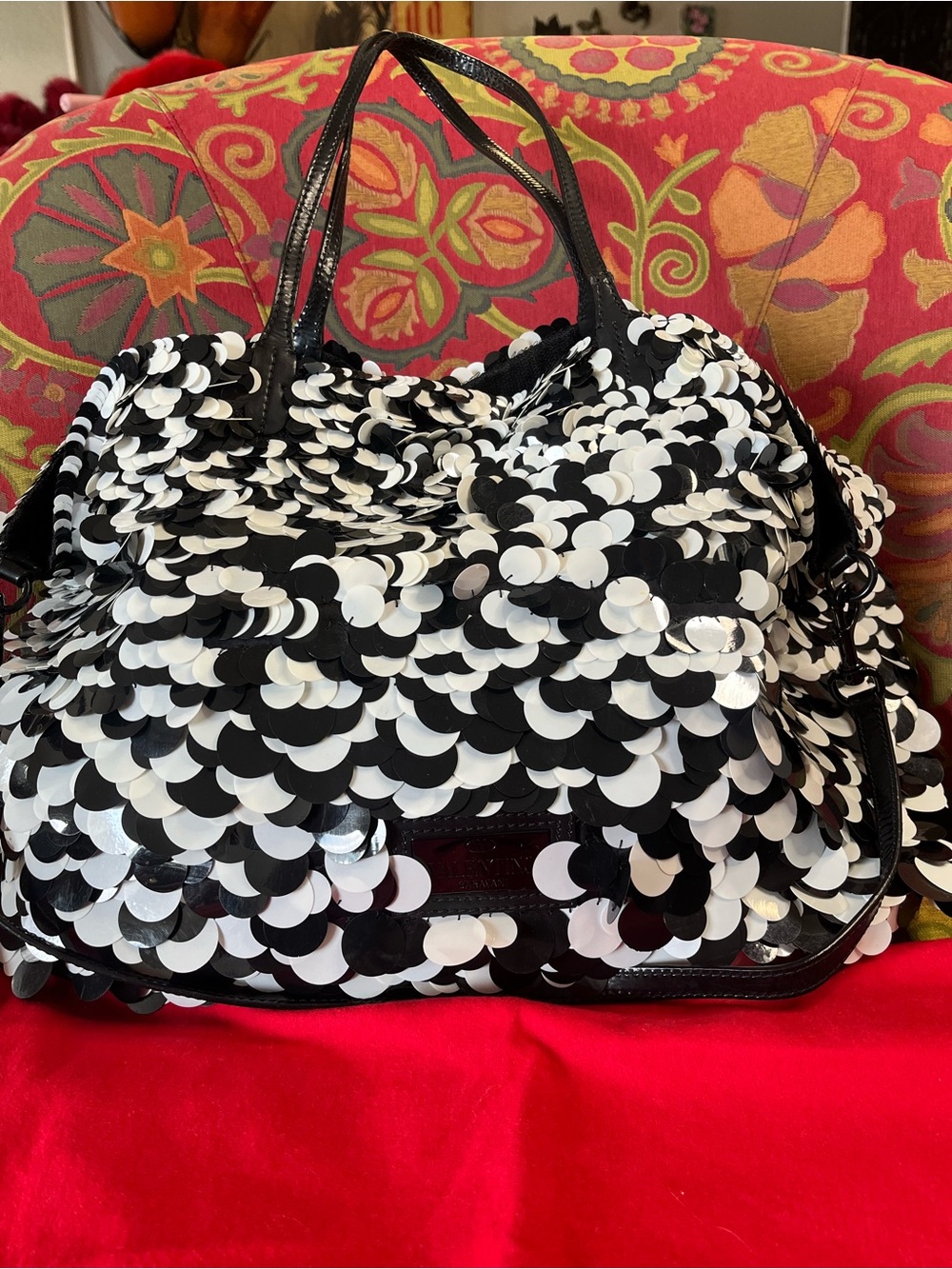 Valentino Garavani Black and White Large Paillette Sequin Tote